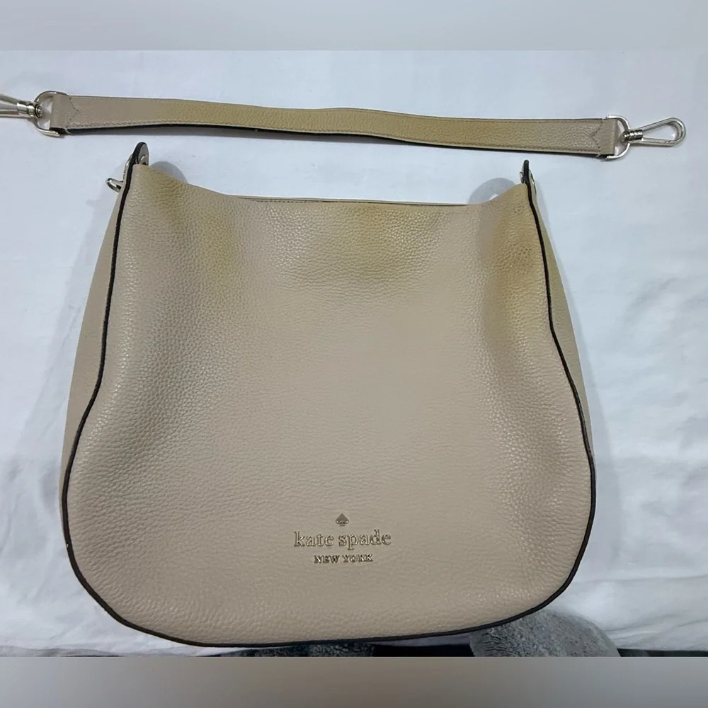 Kate Spade New York Pebbled Shoulder Bag Beige Tan Project Bag - Picture 11 of 13